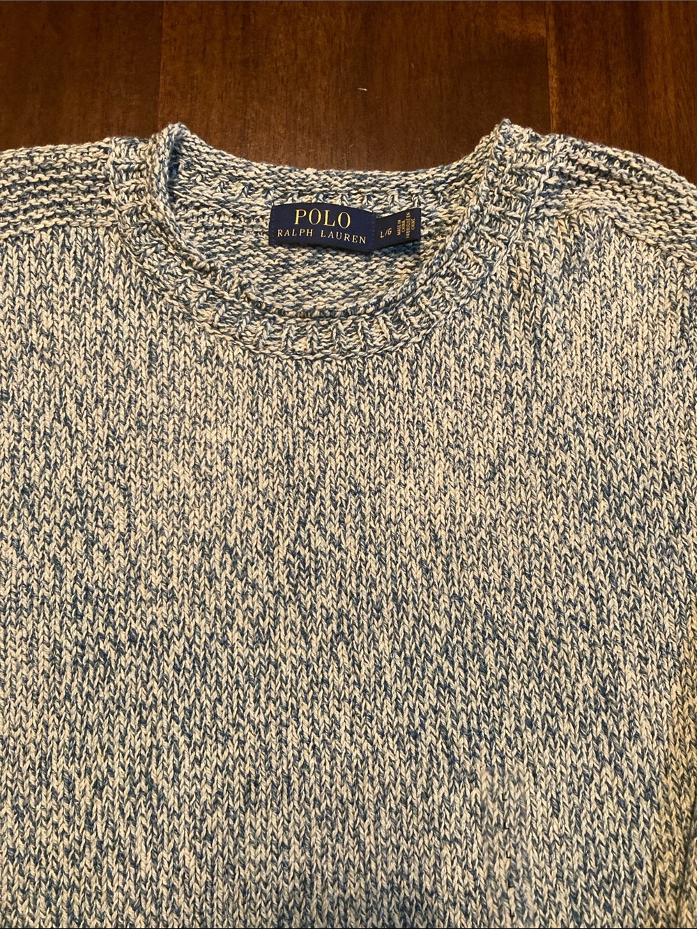Polo Ralph Lauren Blue and White Marled cotton knit Crewneck Sweater